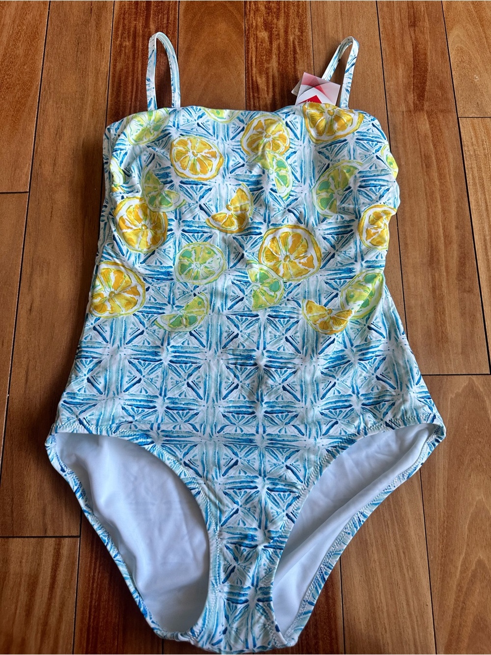 Women’s Lands’ End One-Piece Swimsuit in Blue and Yellow Citrus Print - NWT
